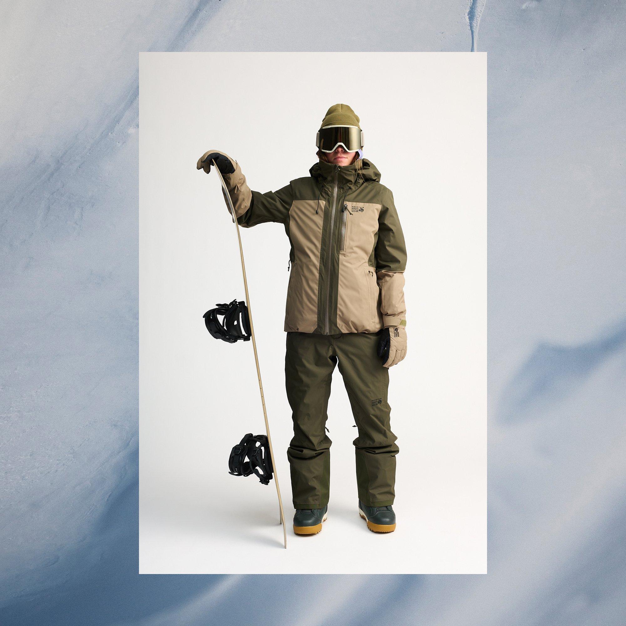 Women's Firefall kit overlaid on textural snow.