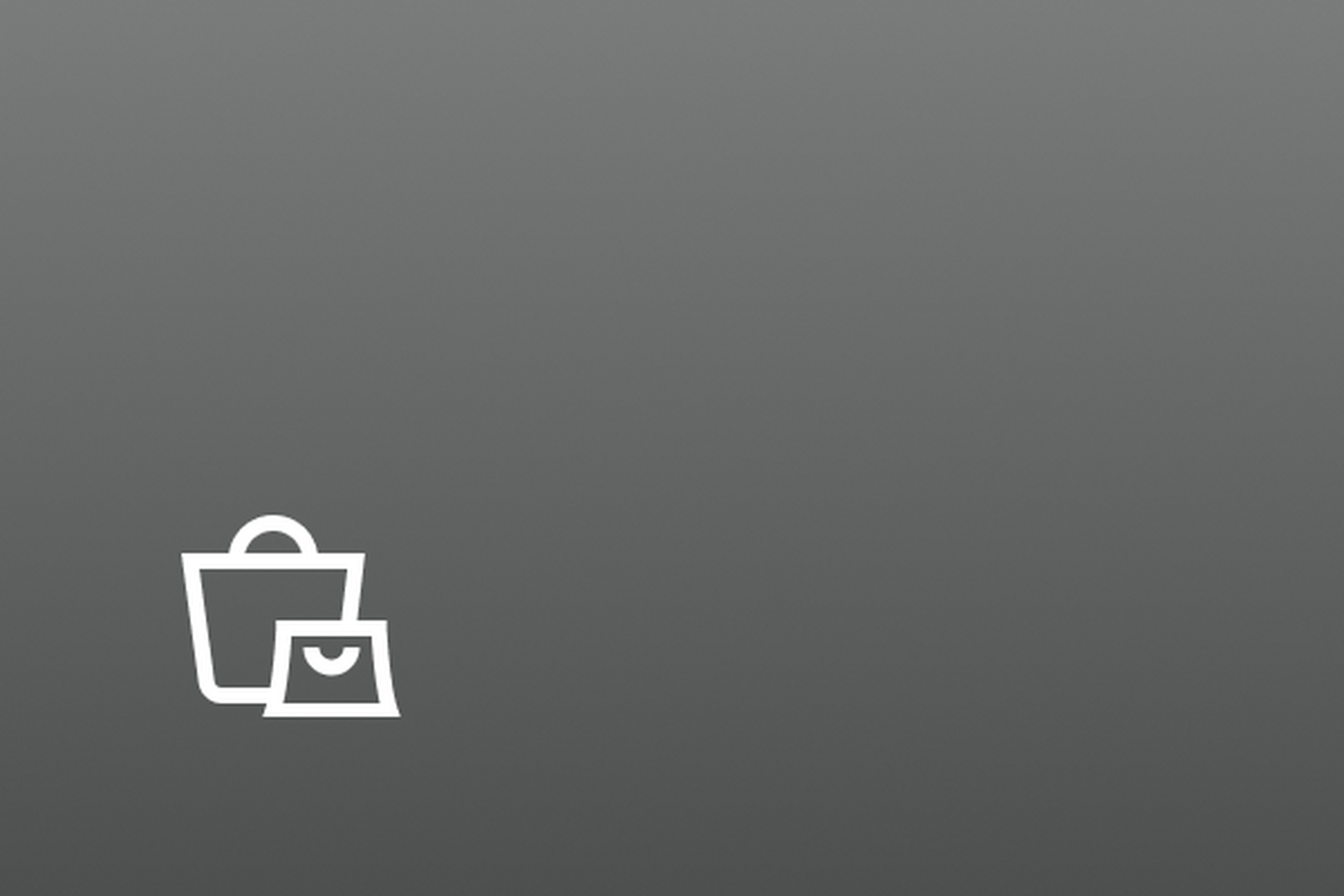 White shopping bag icon on gray background.