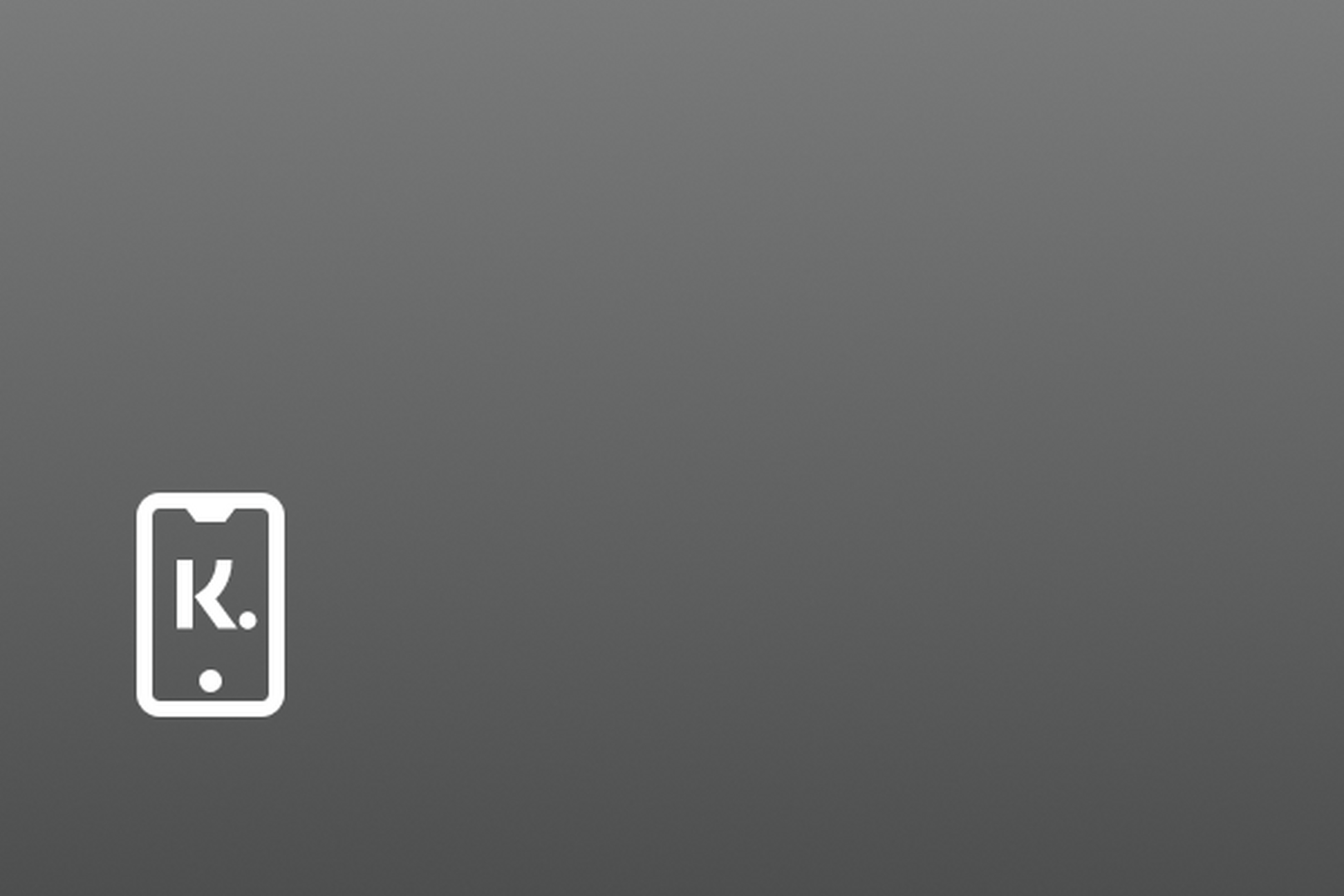 White smartphone icon with letter K displayed on screen.