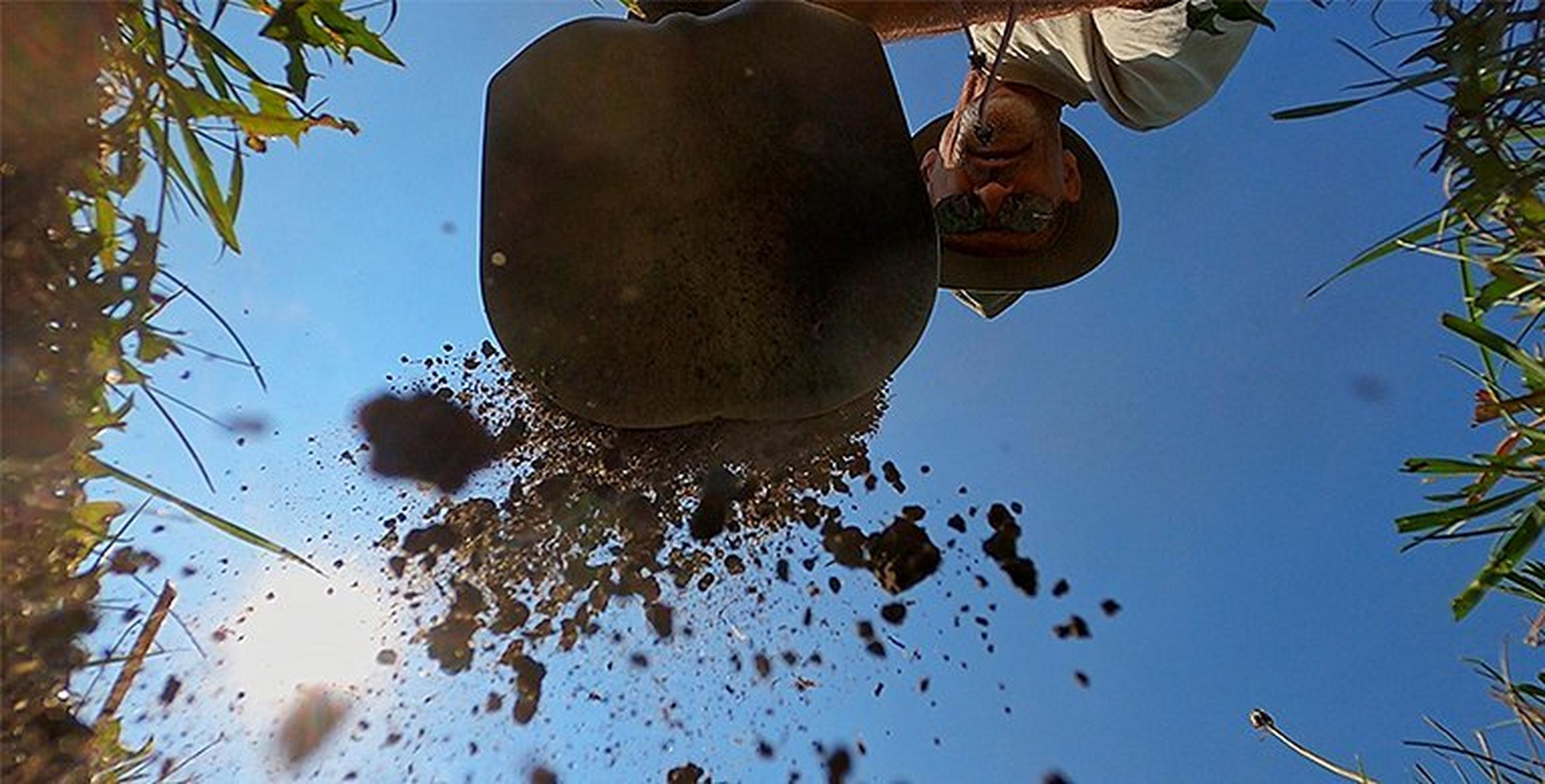 Dirt being thrown in a hole