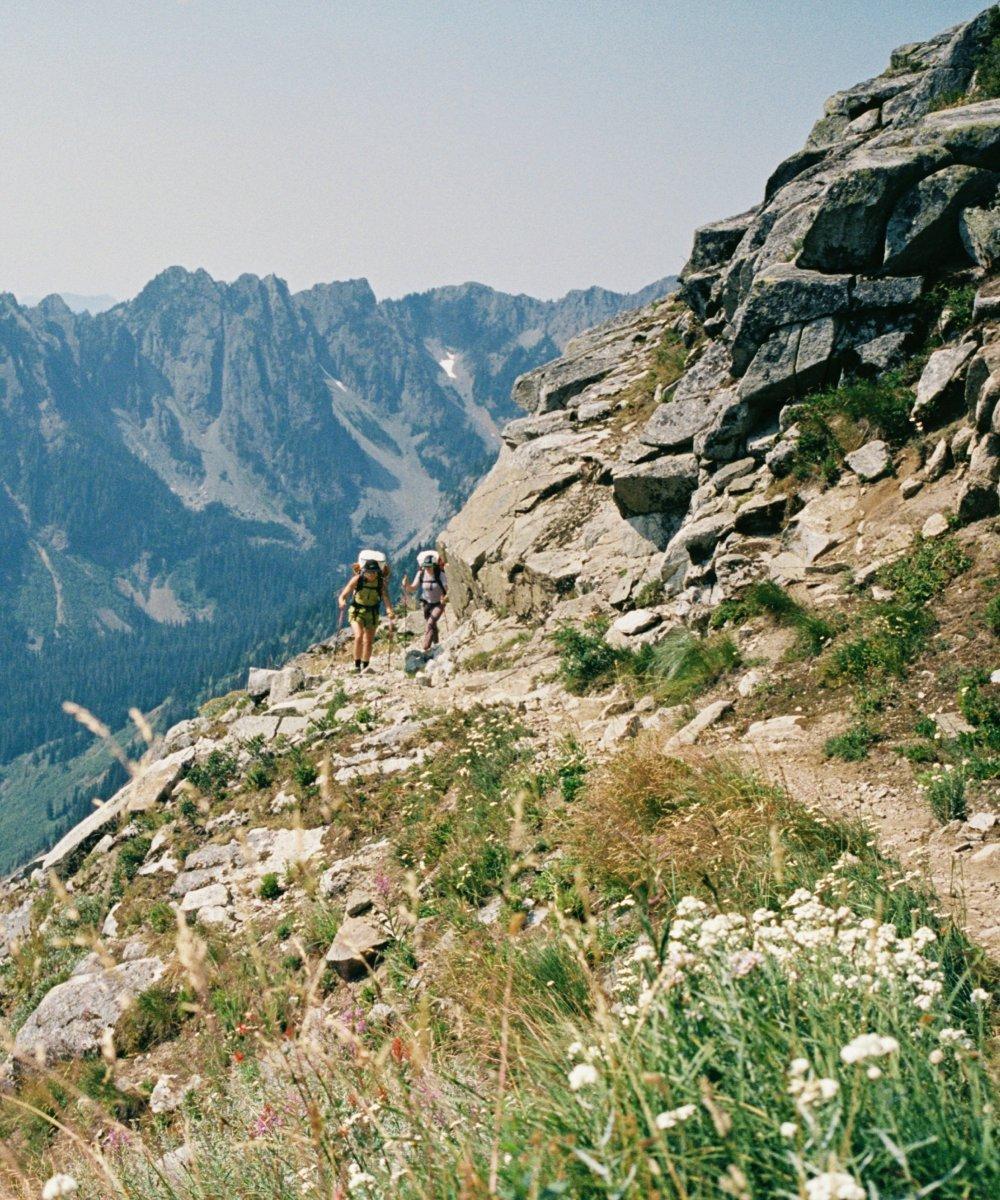 Backpacking on trail but not for long, in the North Cascades.
