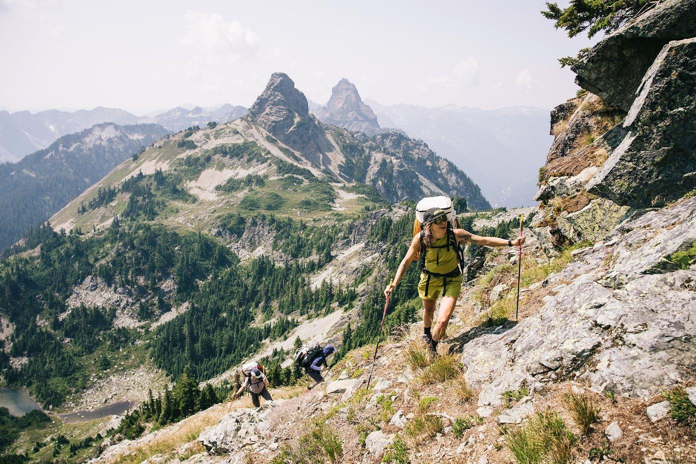 Hiking up the Alpine Lakes Crest Traverse in the North Cascades.