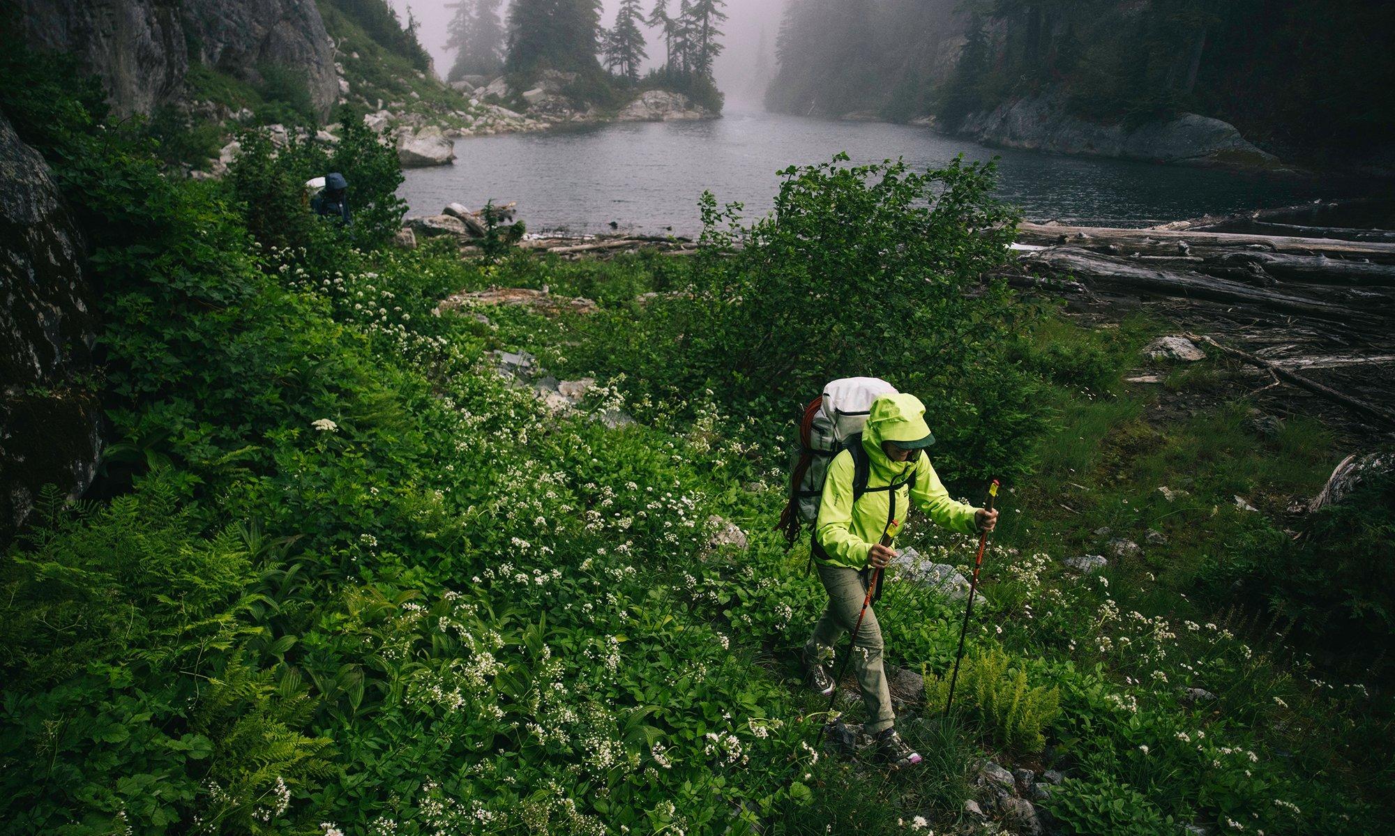 Backpacking in the rain.