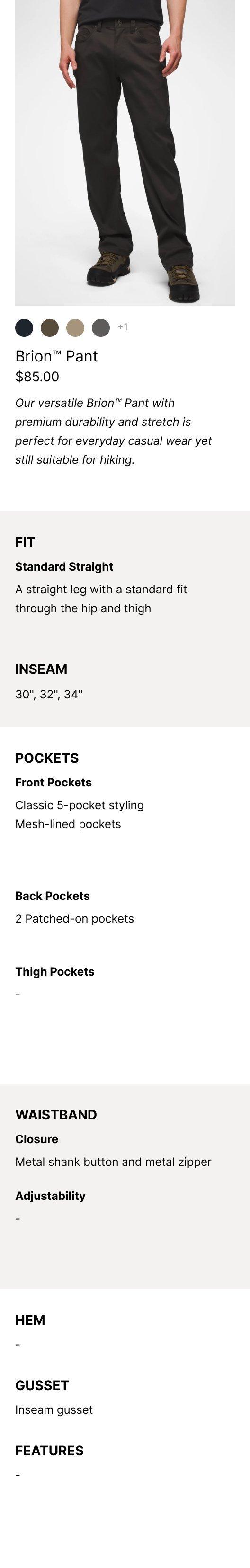 an image representing the Brion Pant and it's product features