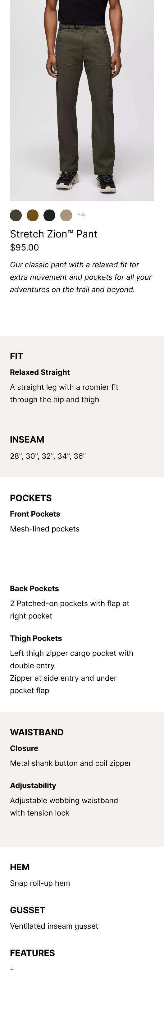 an image representing the Stretch Zion Pant and it's product features