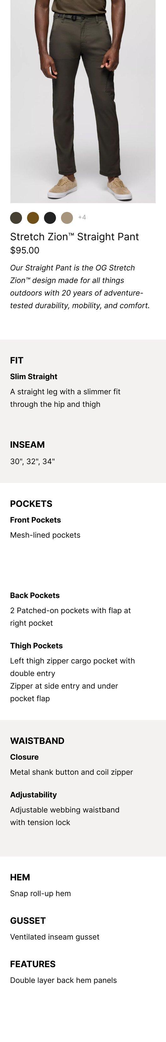 an image representing the Stretch Zion Straight Pant and it's product features