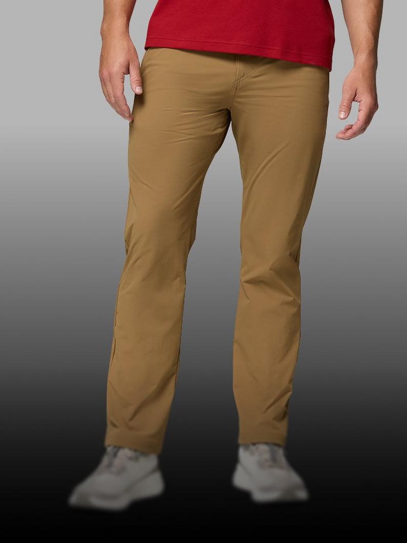 A waist down image of a brown pants.