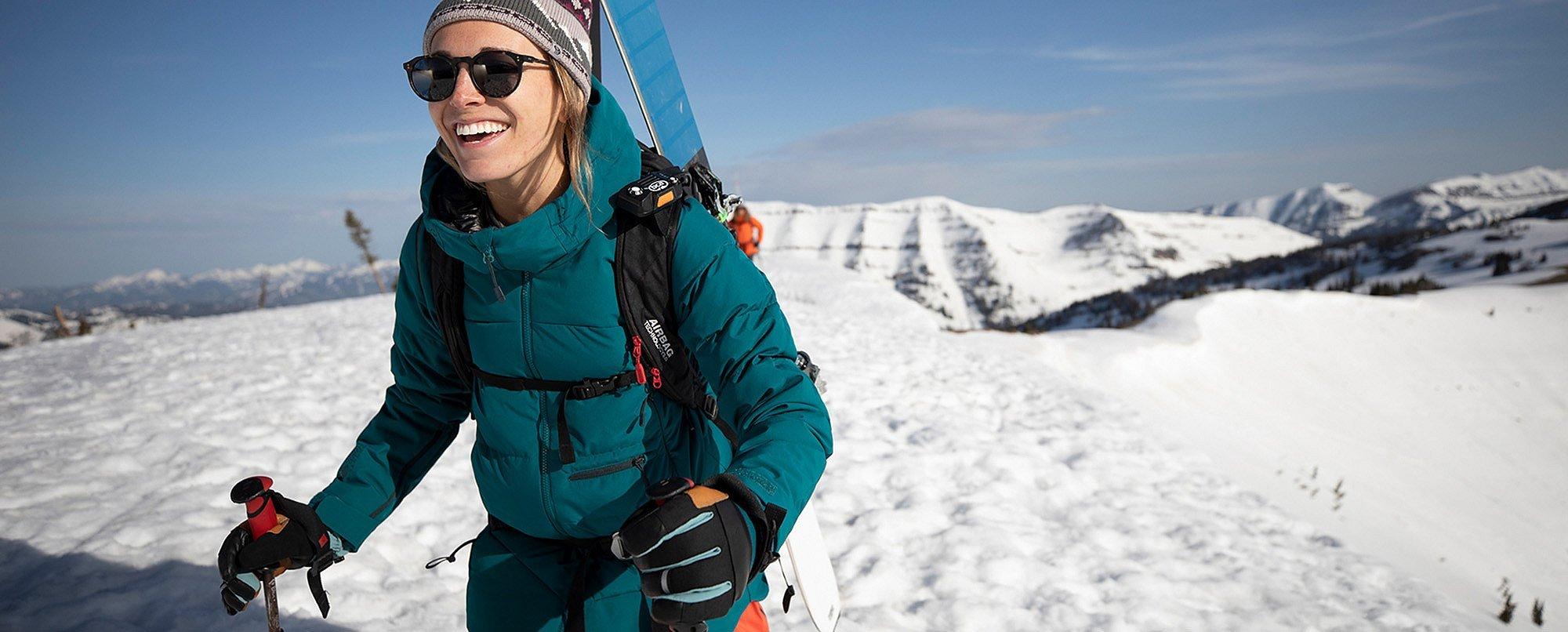  Close up of skier wearing the Women's Direct North™ Gore-Tex
Infinium™ Down Jacket
 