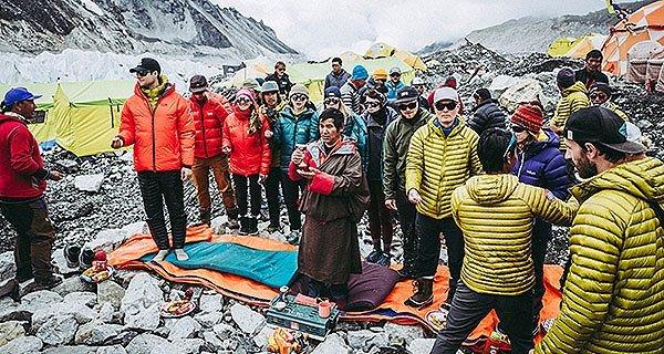 Prayer ceremony for safe passage at Everest Base Camp