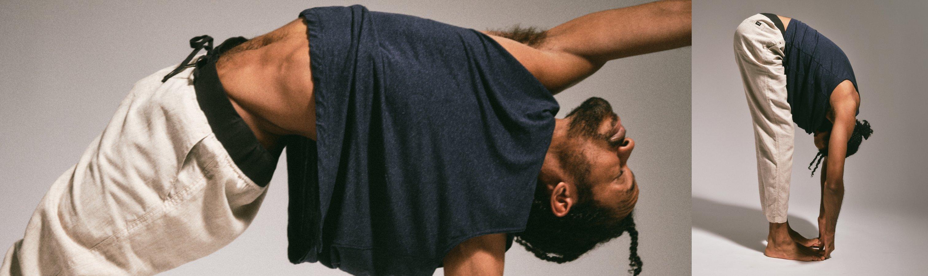 an image of the prAna's men's yoga collection