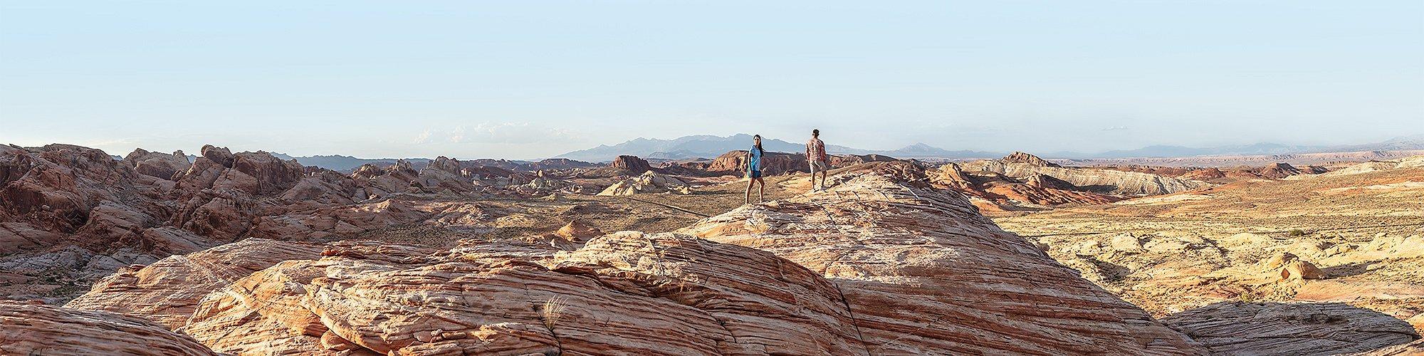 Rocky landscape with two hikers