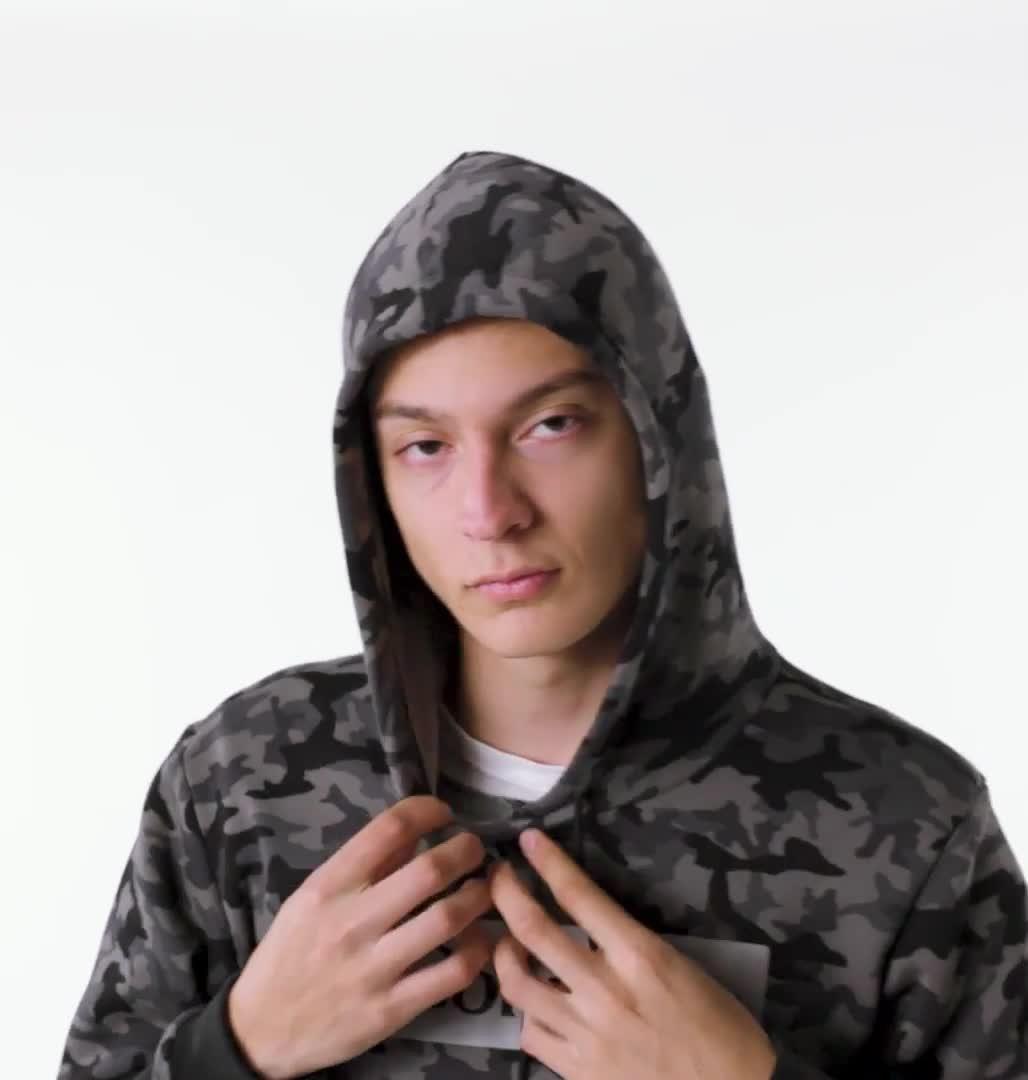 M Columbia Logo Printed Hoodie, Color: Black Camo