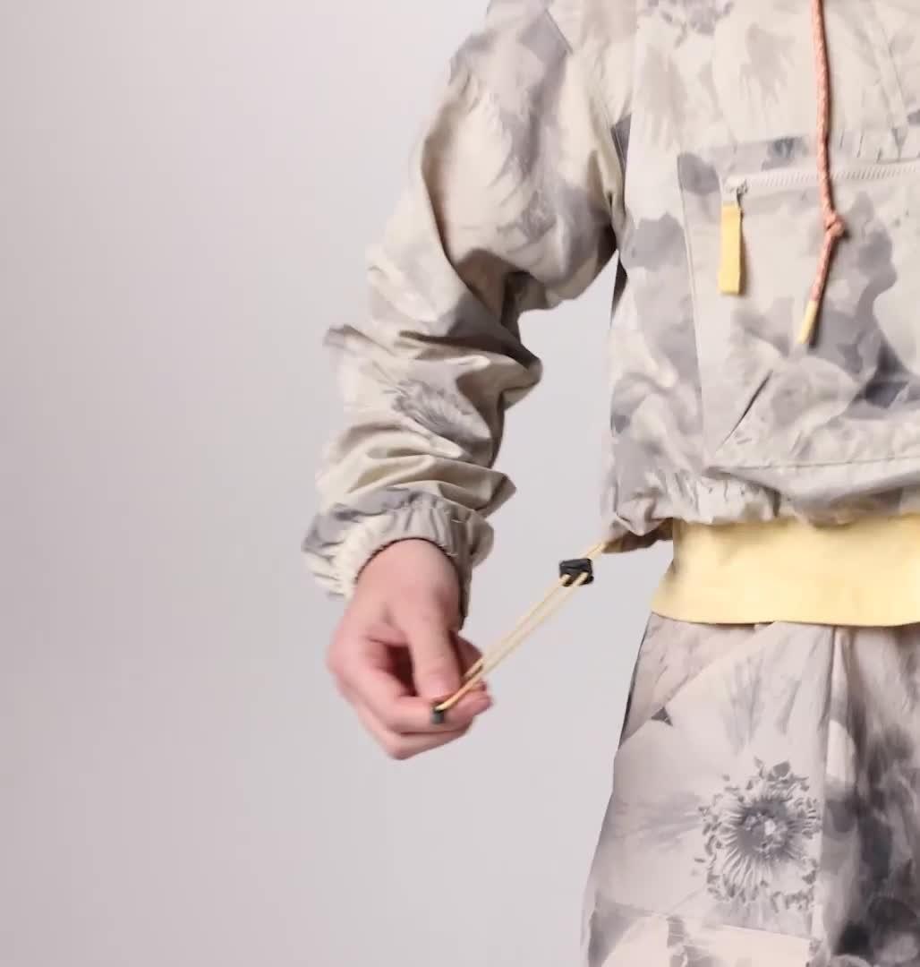 Women's Painted Peak Cropped Windbreaker, Color: Dark Stone Pearhip Print, Sunkissed