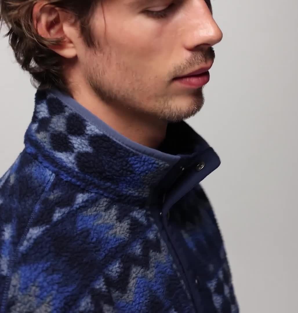 Men's Helvetia II Printed Half Snap Fleece, Color: Mountain Blue, Retrotree